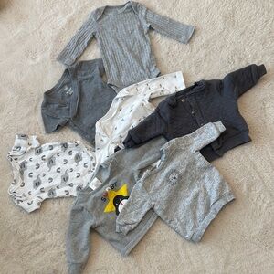 0-3 Month Gray and White Baby Clothing Lot